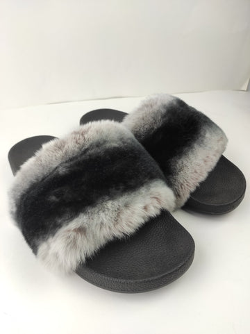 Fur slides, fur slippers, rabbit fur slides, fluffy slides